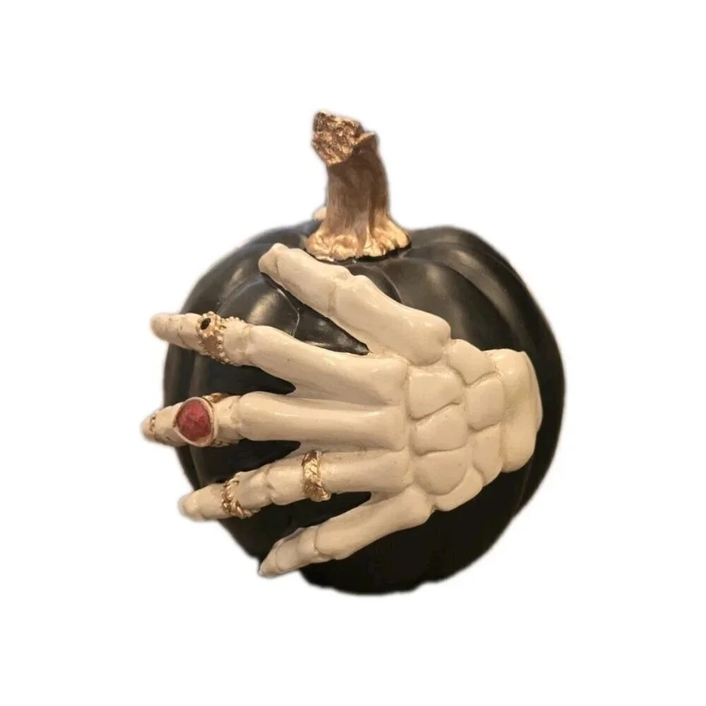 New Halloween Spooky Witch Hands Holding Black Pumpkin Decor Figurine Statue